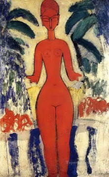 アメデオ・モディリアーニ Painting - 庭を背景に裸で立っている 1913年 アメデオ・モディリアーニ